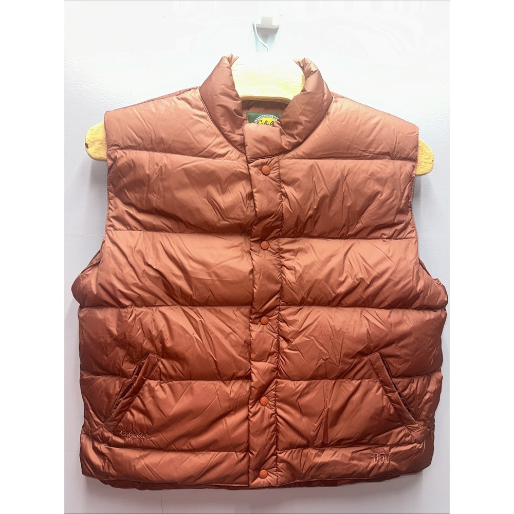 Cabelas Mens Premier Northern Goose Down Puffer Vest 650 Fill Copper XL REG